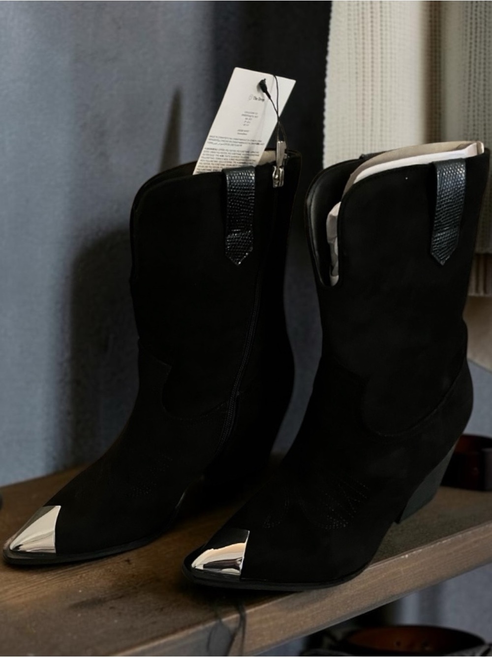 NWB SANDRA BLACK VEGAN SUEDE COWBOY BOOTS SIZE 8.5